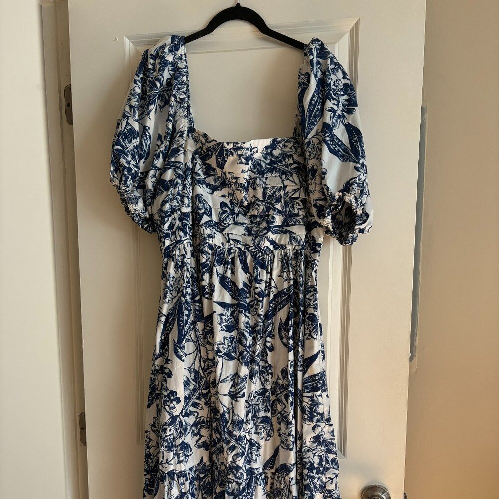 Abercrombie Emerson Poplin Puff Sleeve Midi Dress